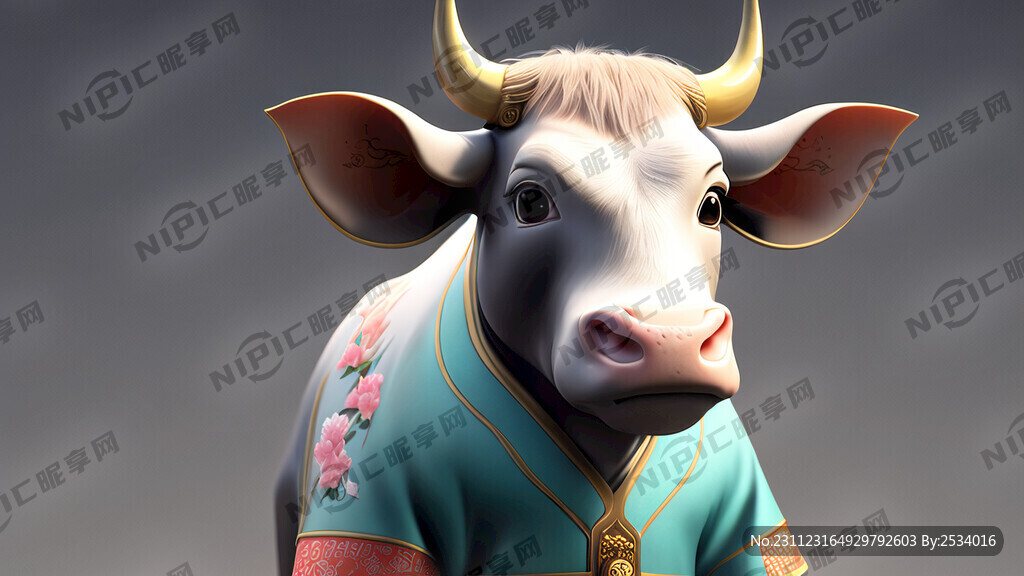 牛 皮克斯动画风格 全身照