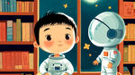 一个小朋友在自己的书房里 梦想着长大以后做宇航员