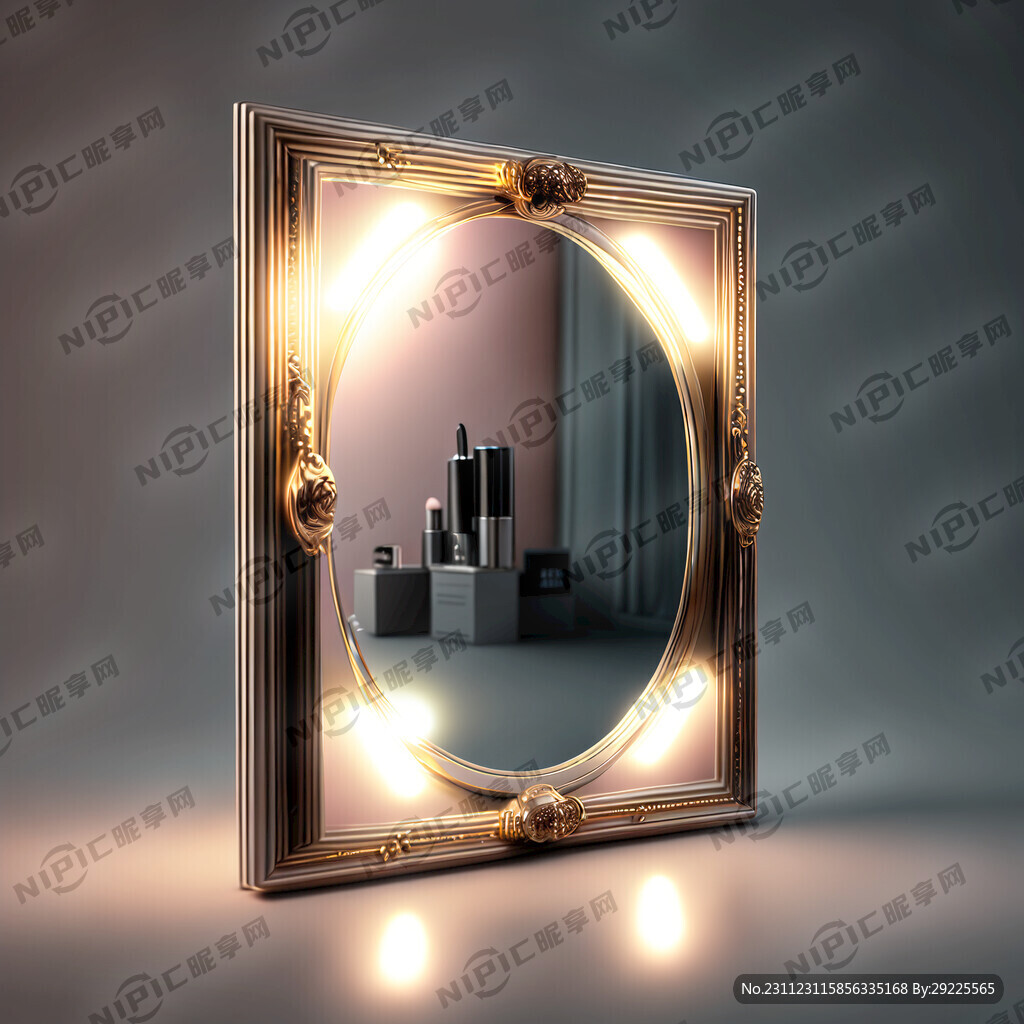 化妆镜 正方型 四周有灯泡