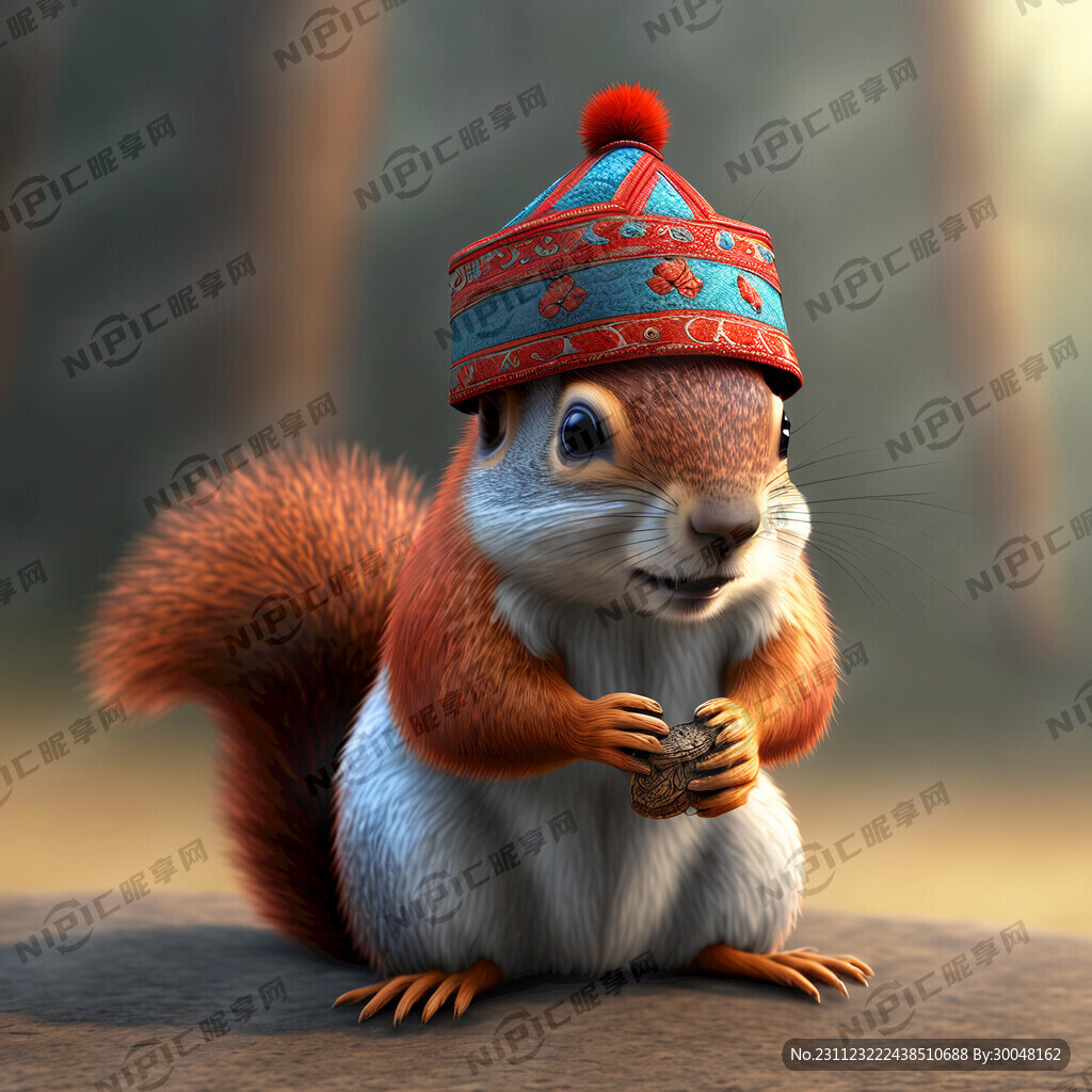 带蒙古帽子的松鼠