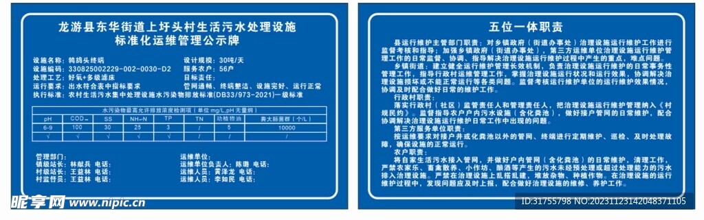 生活污水处理设施标准化公示牌