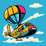 涂鸦风  潮流   直升机 蓝天白云 跳伞   卡通 平涂