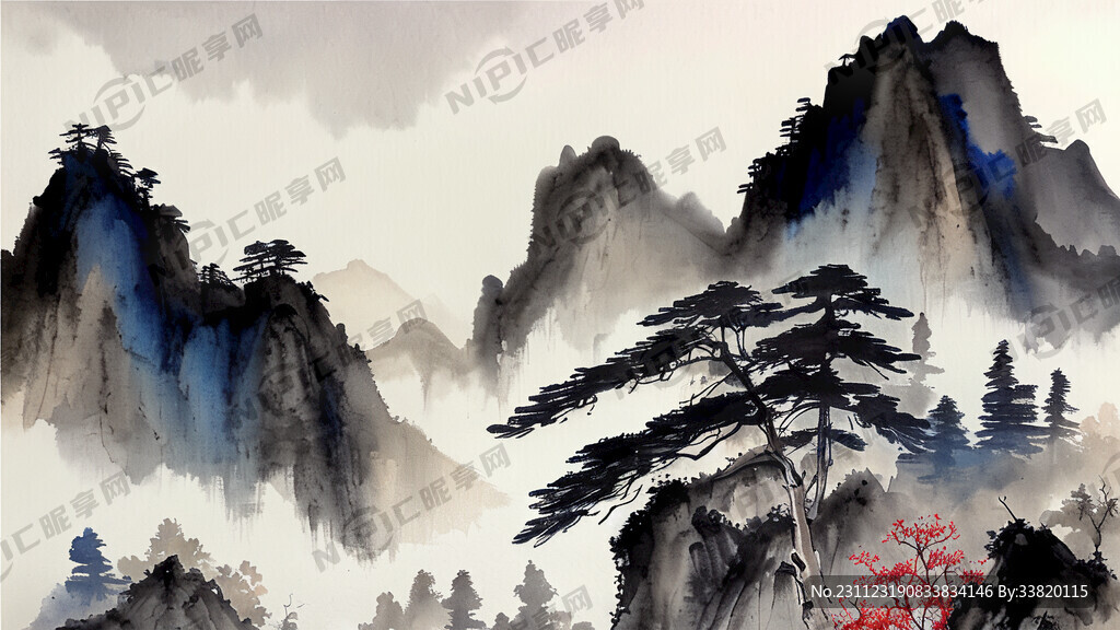 水彩粉山水画