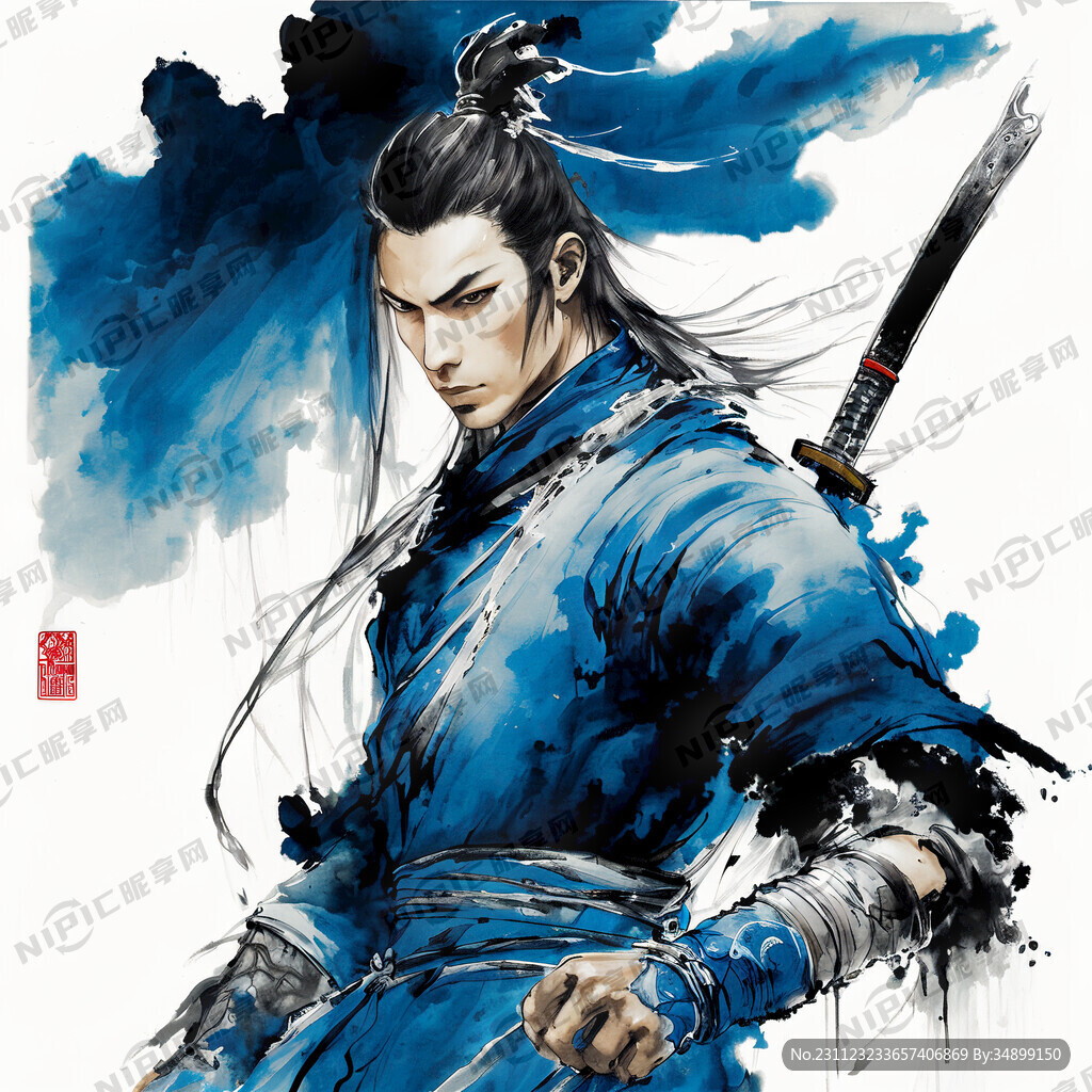 蓝色风暴 国风男 持剑