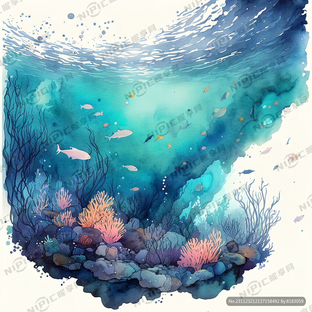 梦幻 海底 水彩画