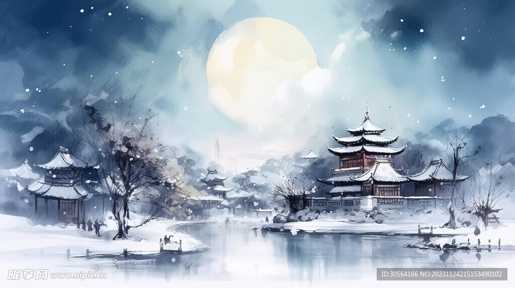 冬季凉亭湖水