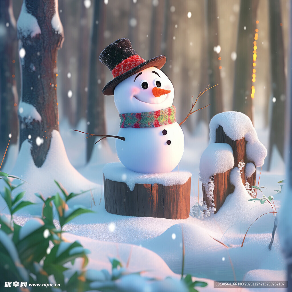 冬季雪人雪景插画
