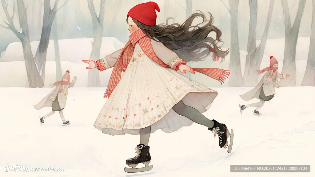 冬季雪地女孩插画