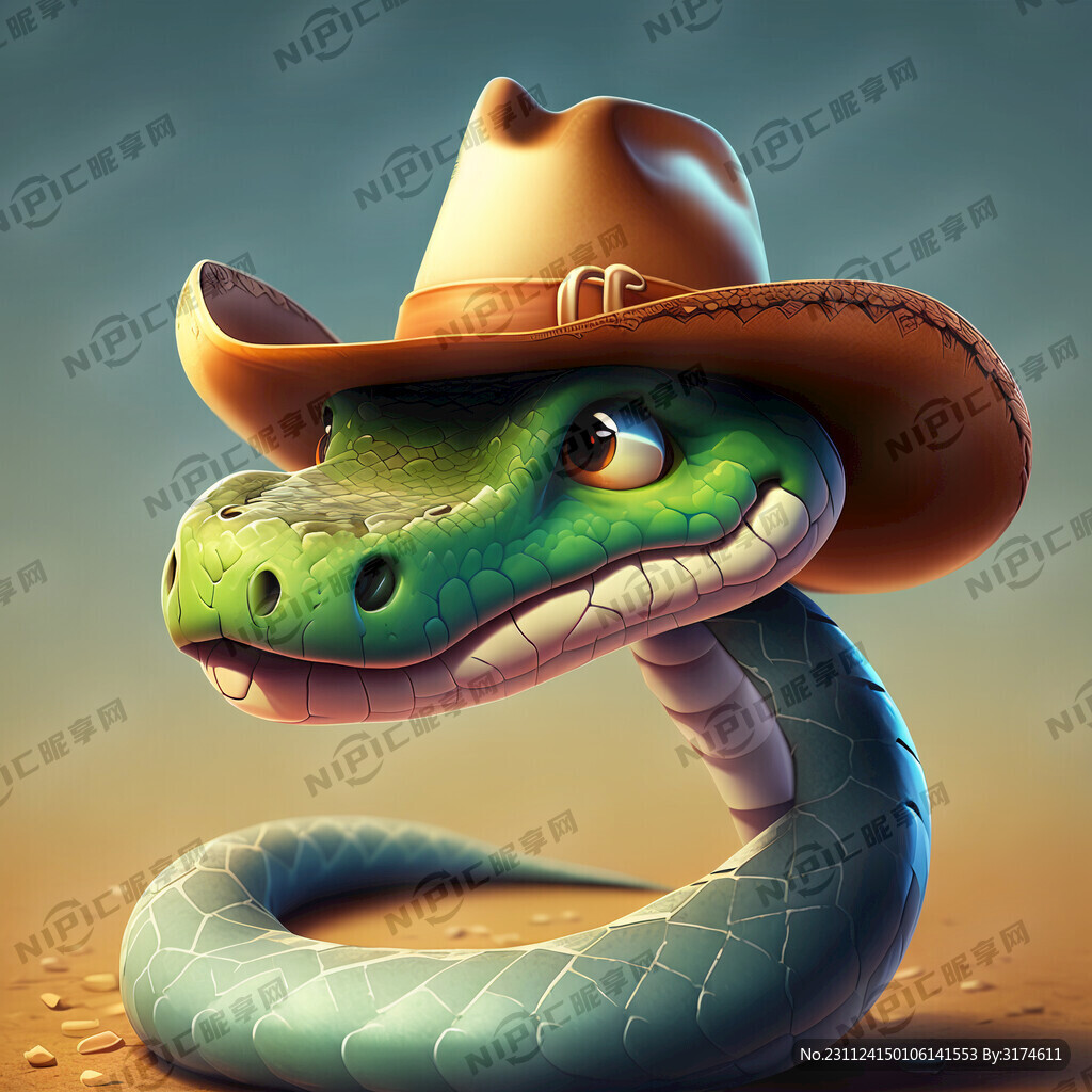带牛仔帽的卡通蛇