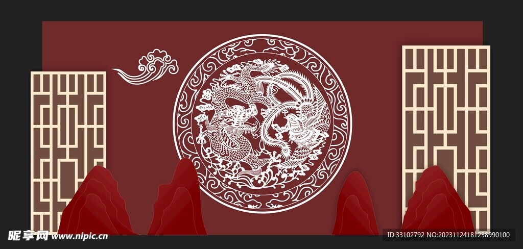中式复古婚礼舞台背景