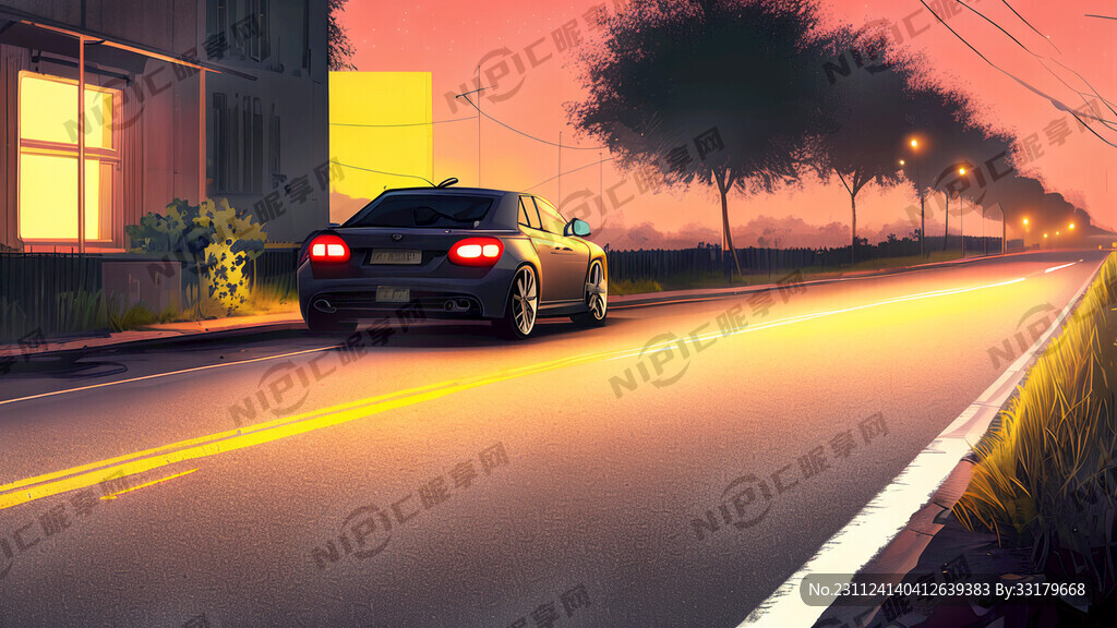 夜间路边汽车