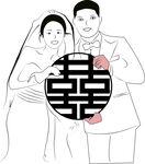 手绘新婚结婚新人简笔画 线条图