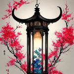 中国传统花格的灯柱