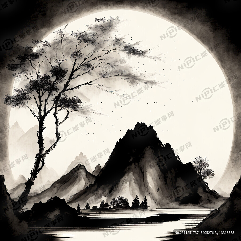 水墨风格 群山 水