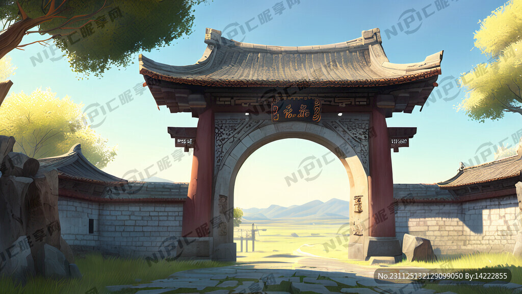 塞外草原的汉代古城门外景