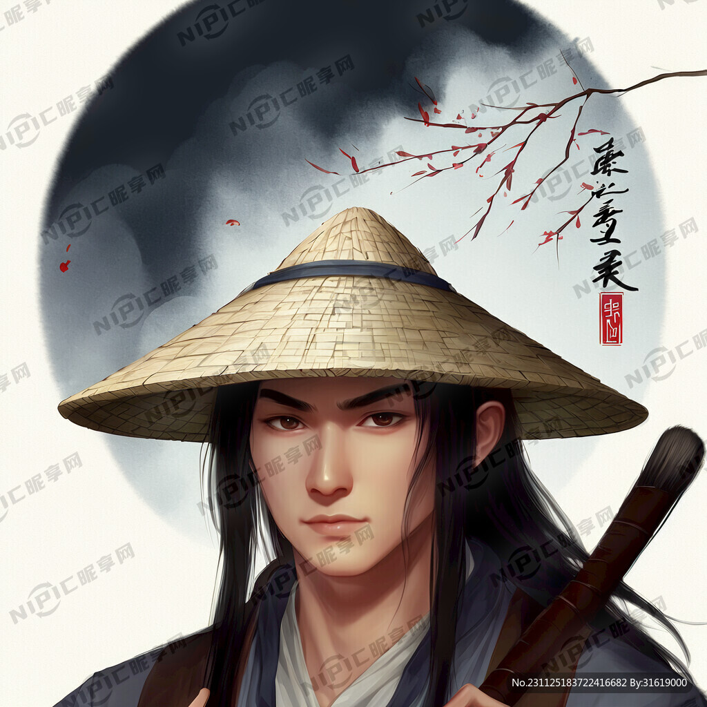 卡通侠客 草帽 背两把刷子