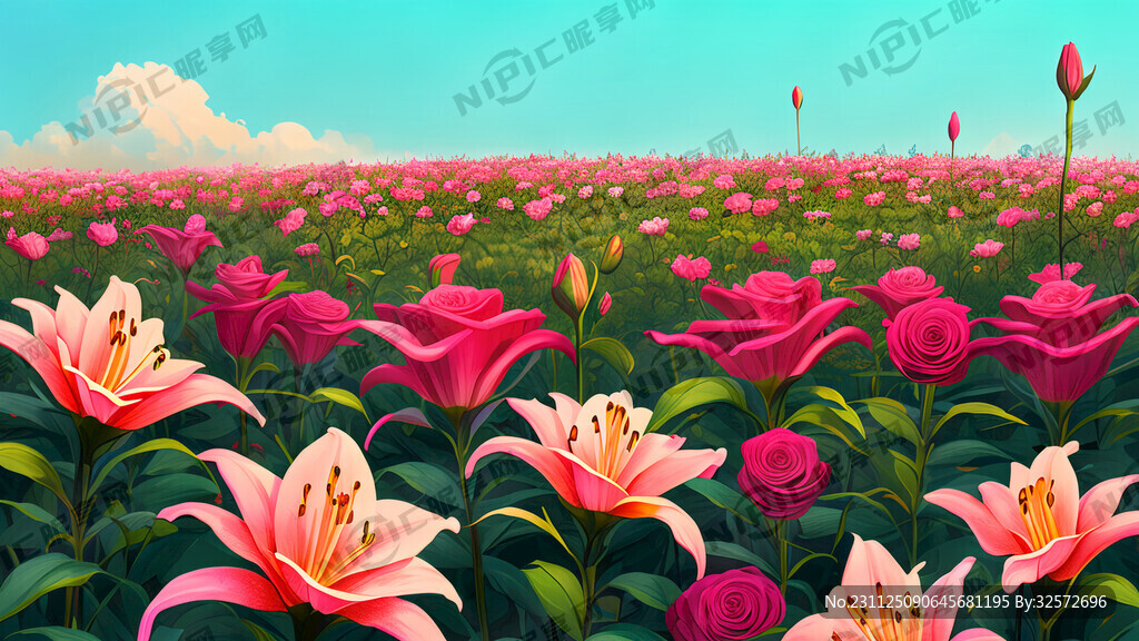 玫瑰 百合 花圃 鲜艳 高清