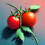 立体插画，千禧果，小番茄，红色果子，绿色枝条，高清分辨率，写实风格，生动活泼，自然光线