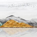 金箔山脉湖畔挂画装饰画