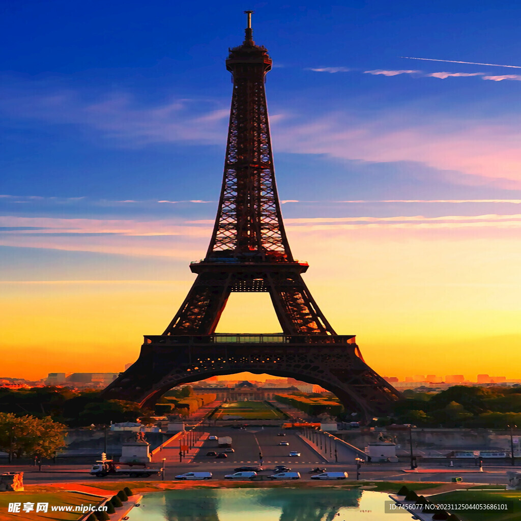 巴黎铁塔黄昏美景挂画装饰画