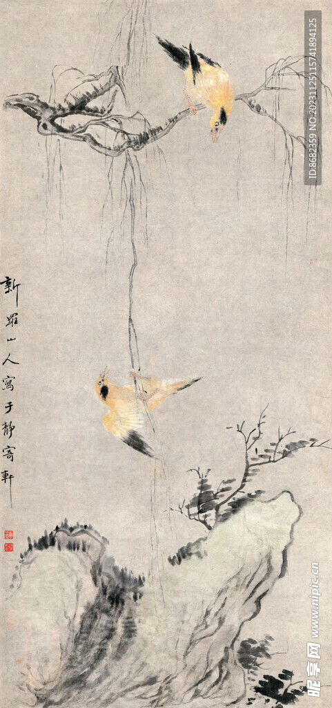 清 华嵒 黄鹂垂柳图
