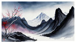 梦幻唯美新中式风景，超高清，细节刻画，飘雪，明亮清晰，远处高山林立