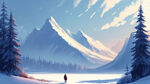梦幻唯美，风景，寒冬，细节刻画，下雪，远处山，广阔天空
