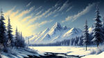 梦幻唯美，风景，寒冬，细节刻画，大雪，远处山，广阔天空