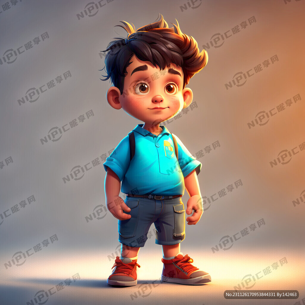 画一个清新一点的卡通男孩全身