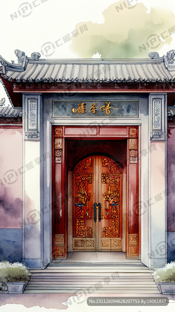 中合院大门口 带门 侧面