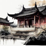 中国画风，艺术字体，古建筑，建筑体学