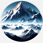 多座形态完整的雪山，远景，白色背景，超现实插画