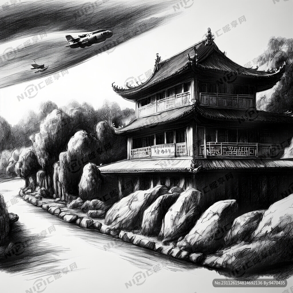 防空预警素描画