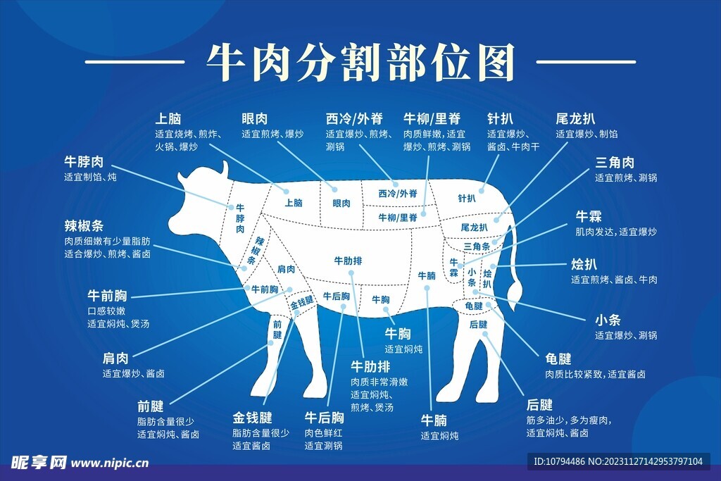 牛肉分割部位示意图