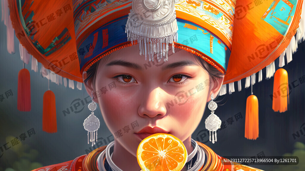 苗族少女手上托着冰糖橙