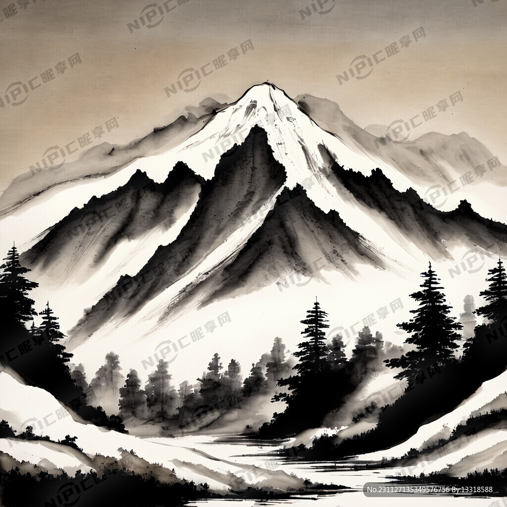 水墨风格 雪山 画面开阔