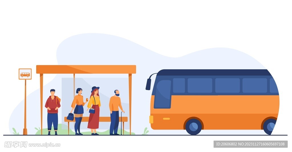 公交车站插画