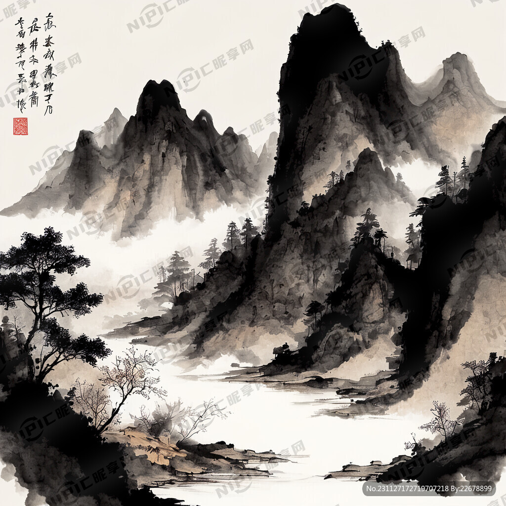 山谷 中国风 中国画 山水