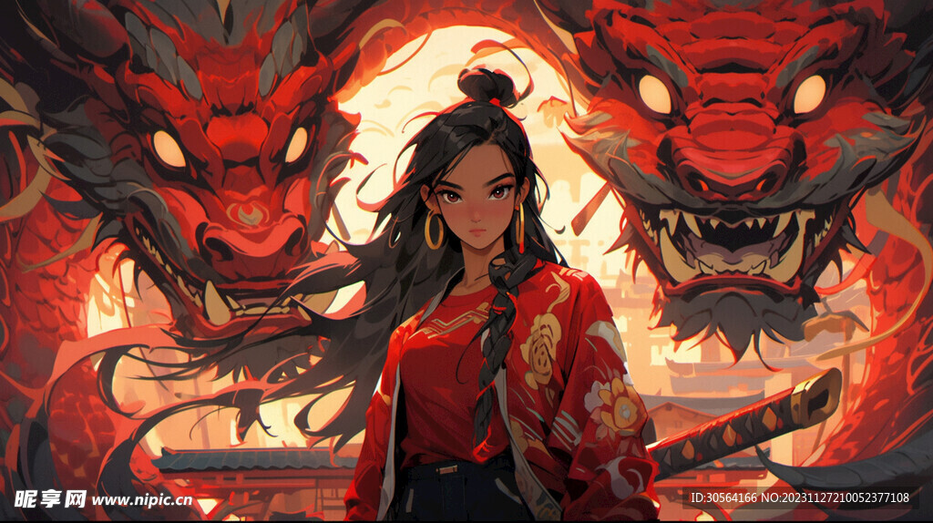 火龙人物插画