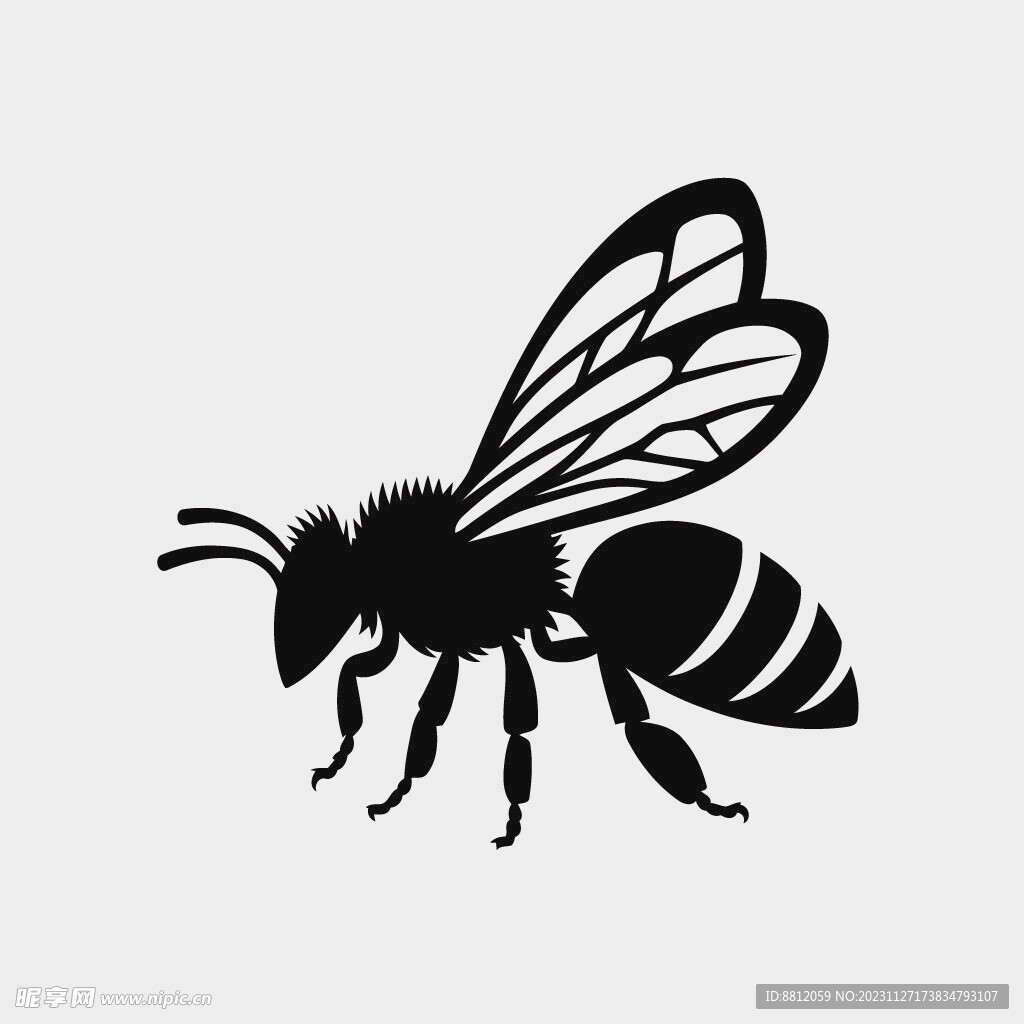 可爱蜜蜂黑白剪影
