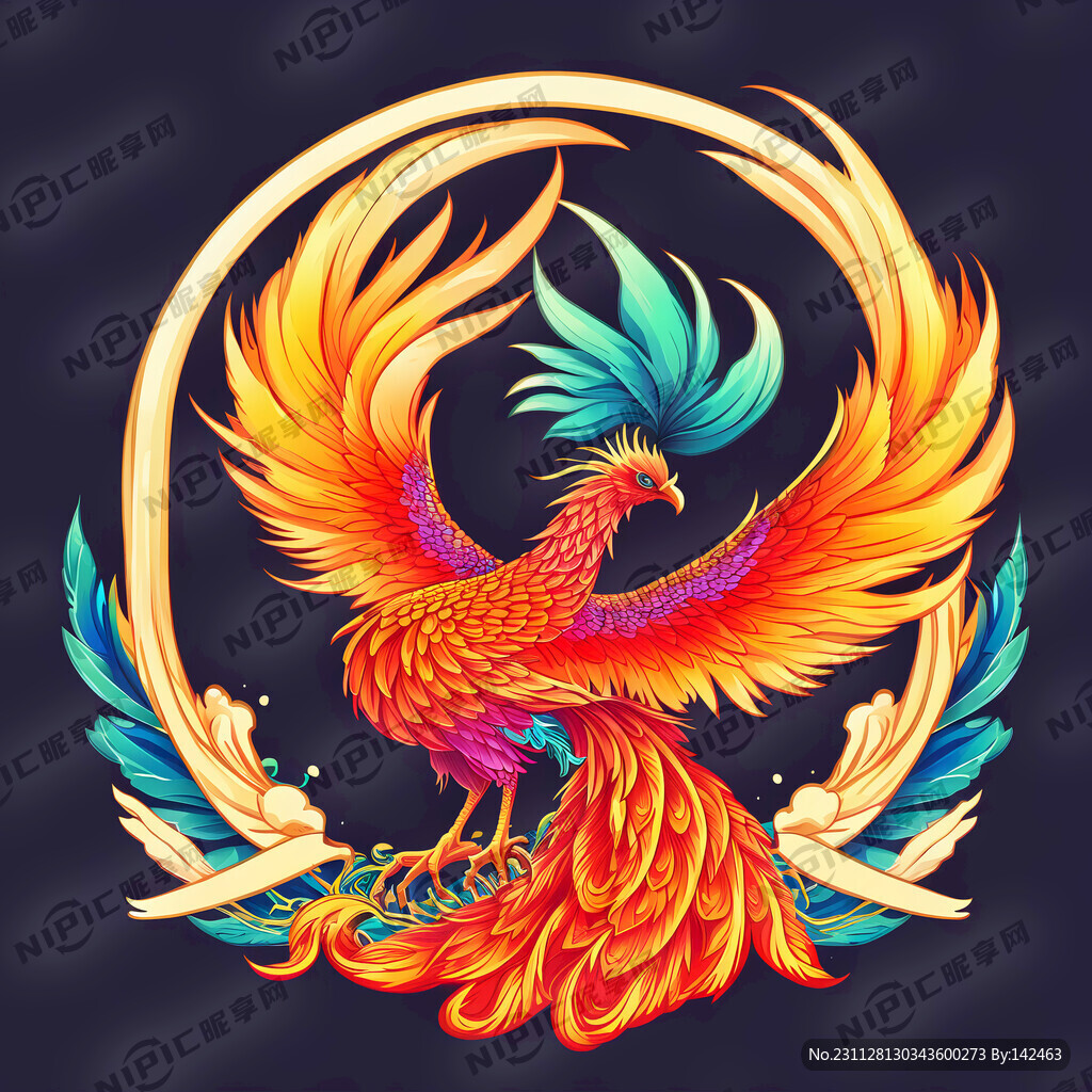 画一个生动一点的卡通凤凰全身