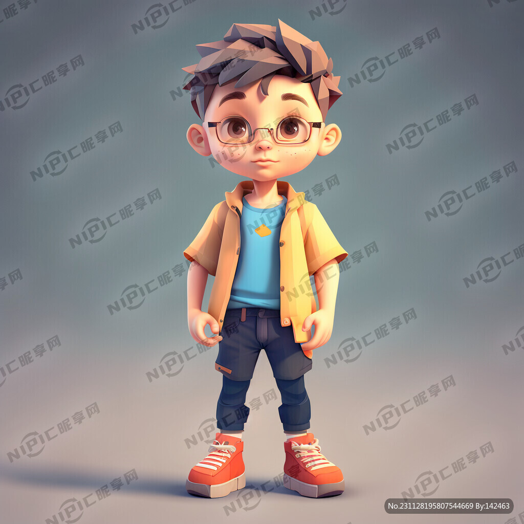 画一个立体清新可爱卡通男孩全身