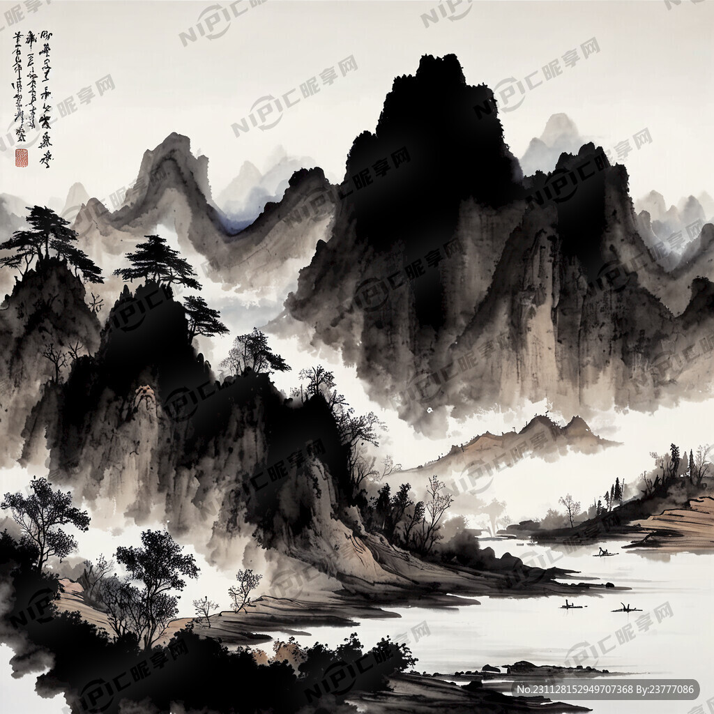 山谷 中国风 中国画 山水