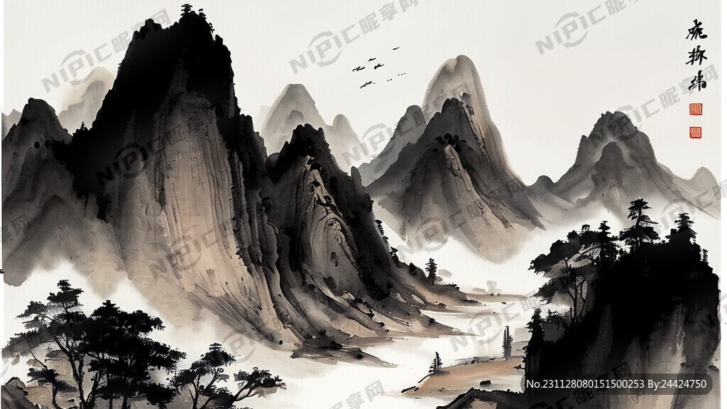 山谷 中国风 中国画 山水