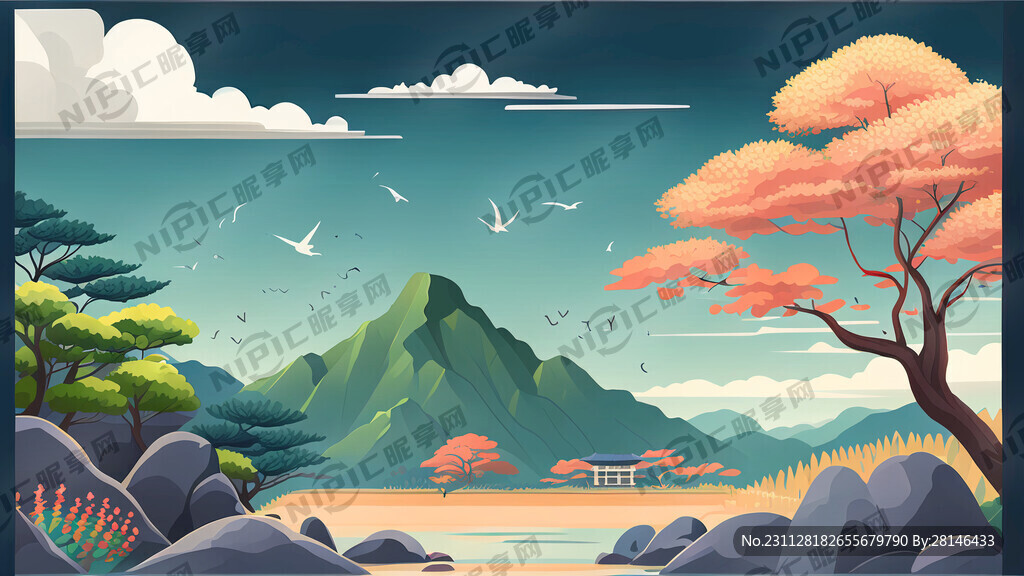 韩国自然风景元素风景插图