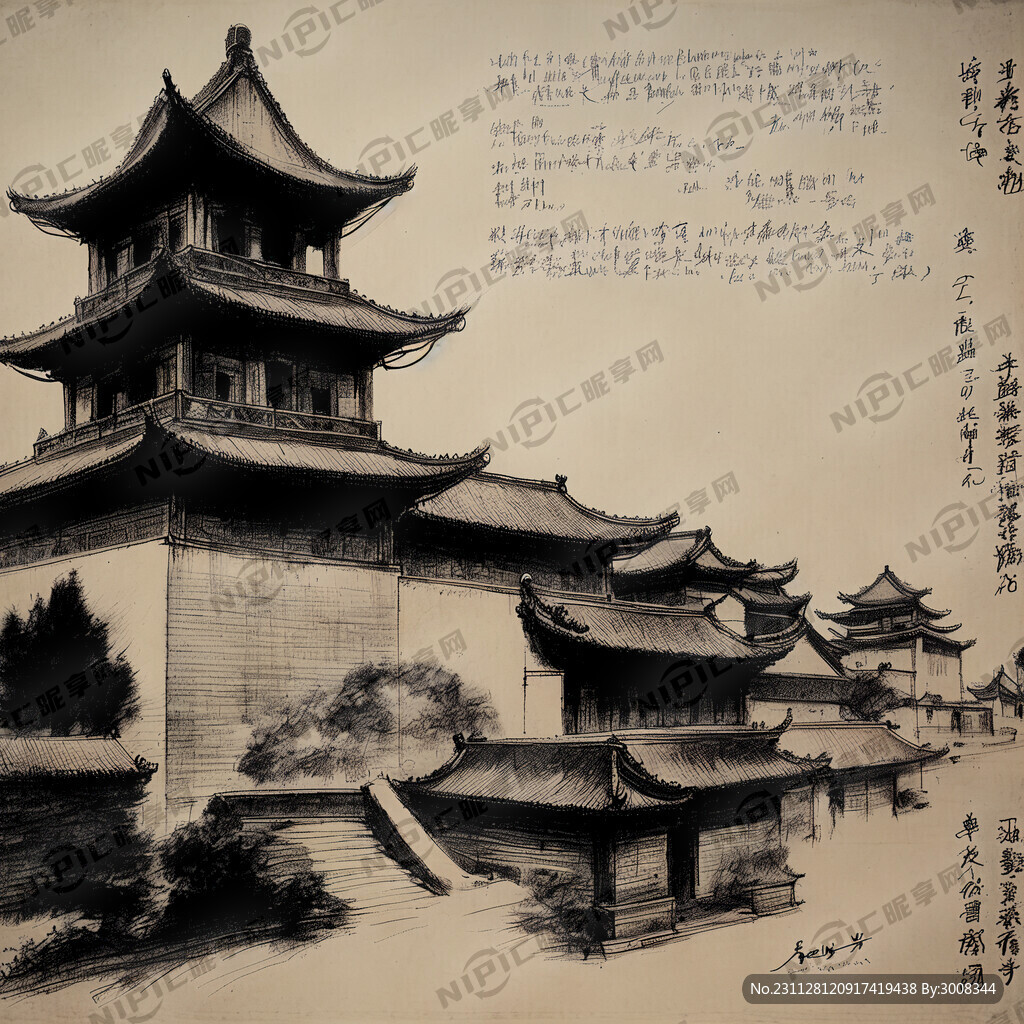 陕北名胜古迹素描图