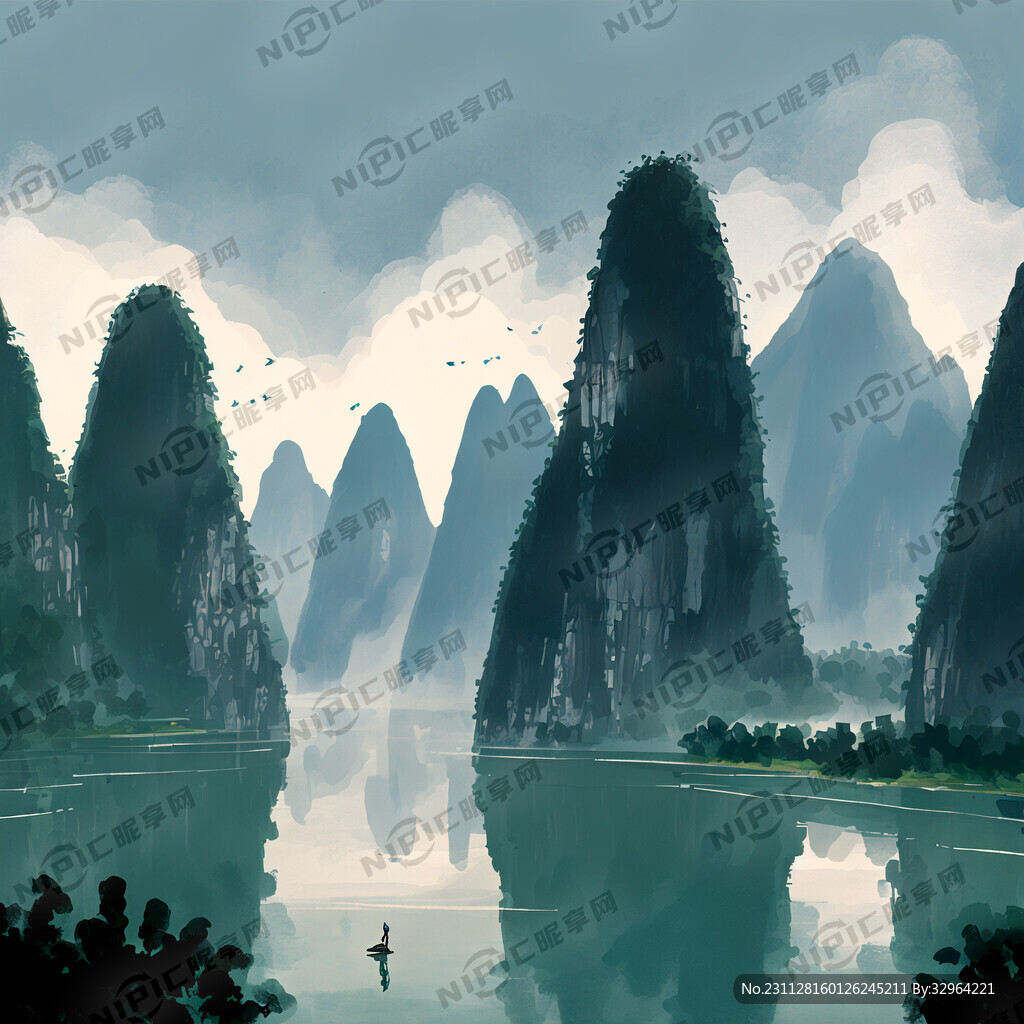 象鼻山 漓江 插画