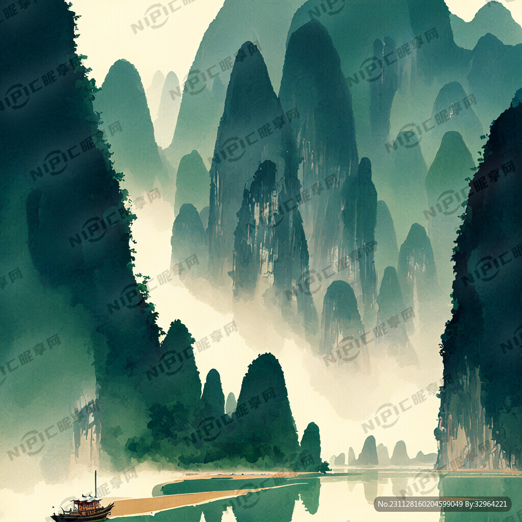 桂林象鼻山 漓江 插画