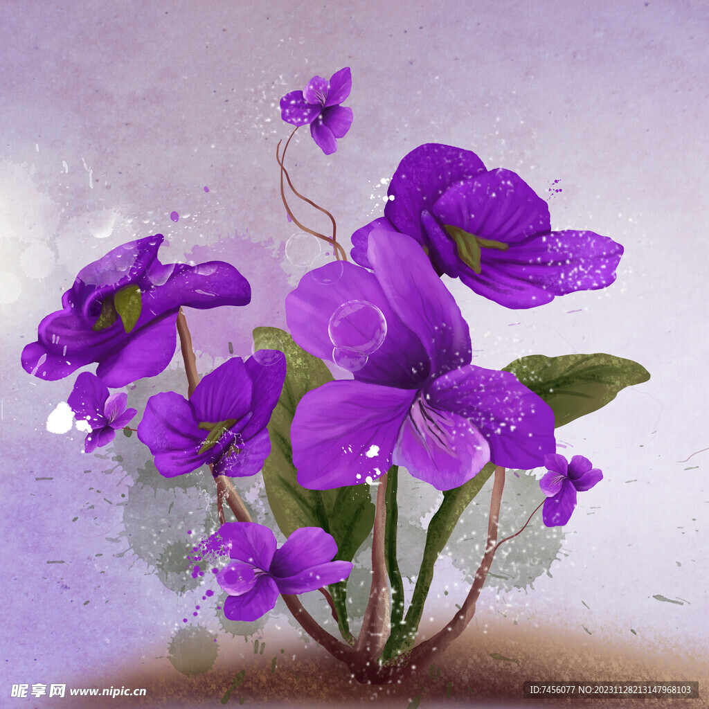 唯美紫色花卉水彩挂画装饰画