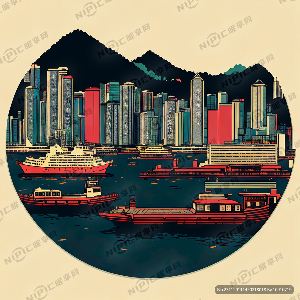 香港维多利亚港矢量彩图